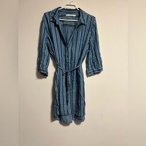 Blue Striped Button-Up Dress